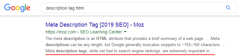 Description in search results