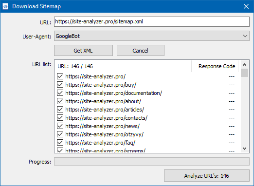 SiteAnalyzer, Scanning Sitemap.xml by URL