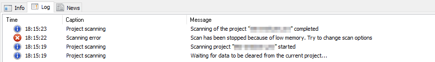 Due to a lack of computer resources, the project scan is stopped