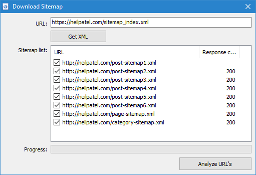 SiteAnalyzer, Download Sitemap.xml Index