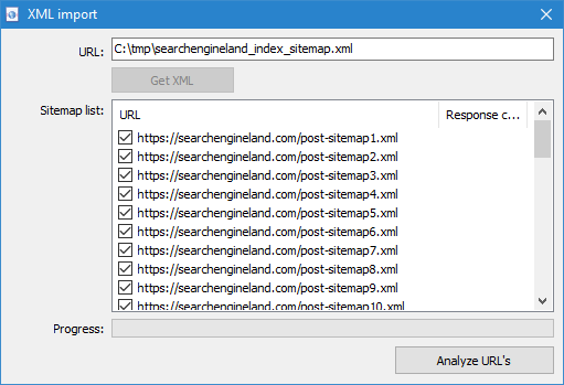 SiteAnalyzer, Scanning a list of arbitrary URLs from a file on disk