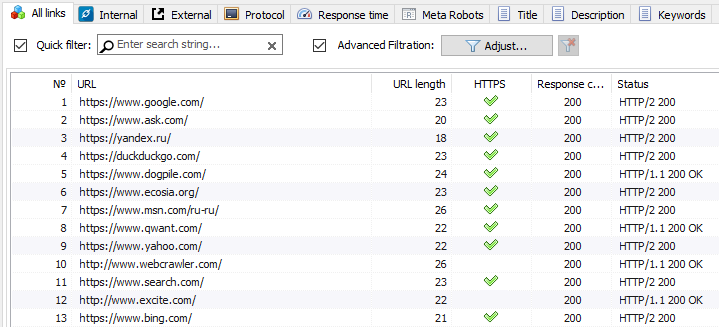 SiteAnalyzer, Scanning a list of arbitrary URLs