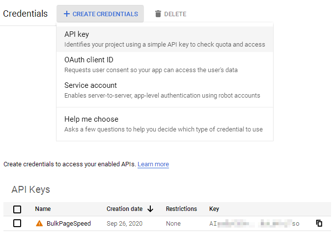 Получение Google API Key