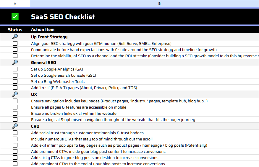 SaaS SEO checklist with 130+ points for free!