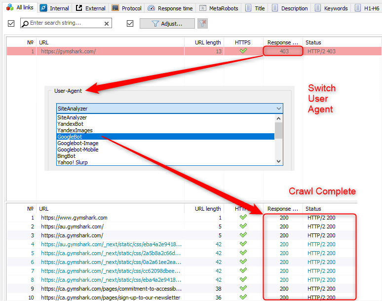 Bypassing the ban on scanning third-party sites using User-Agent