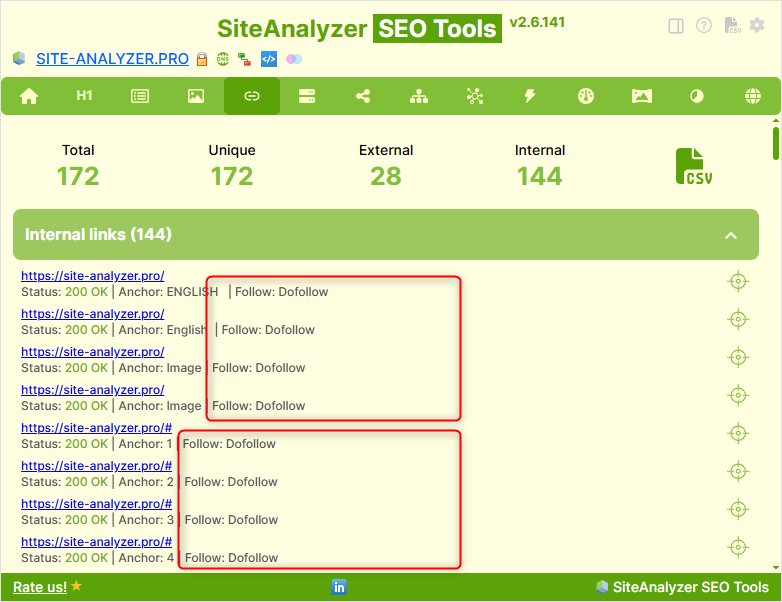 Dofollow / Nofollow link status display