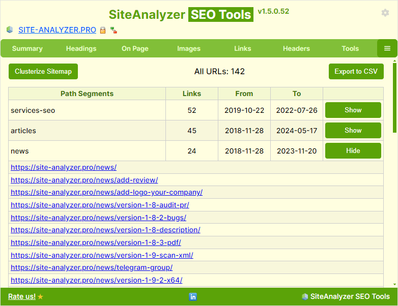 The extension will generate HTML table splitting the XML sitemap