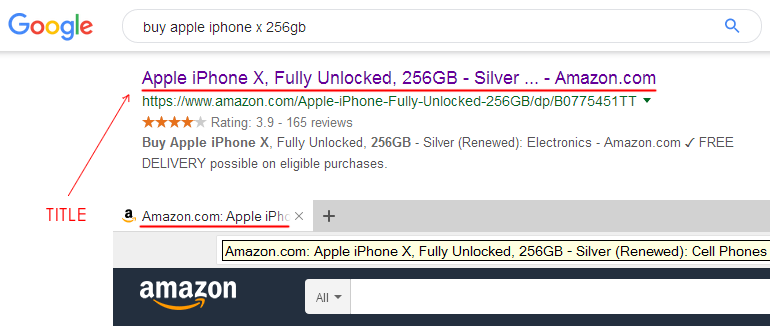 The search engine ignores title and uses other text.