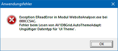 WebsiteAnalyser, error
