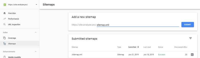 Adding a sitemap to Google webmaster panel