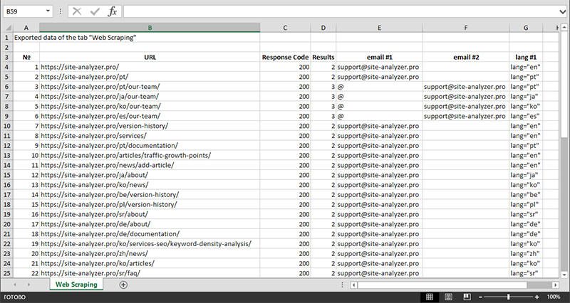 Exporting data to Excel