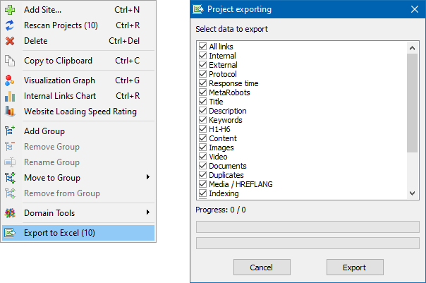 Export Selected Projects to Excel