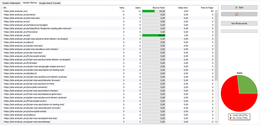 Website statistics via Yandex Metrica