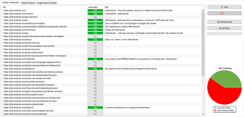Website statistics via Yandex Webmaster