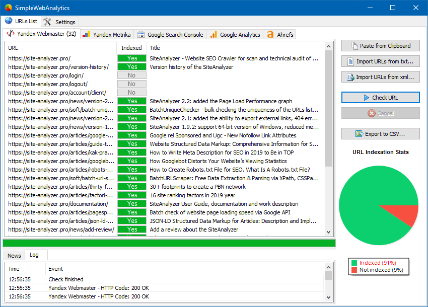 Obtaining Yandex Webmaster service statistics